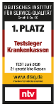 ntv – Testsieger Krankenkassen, 1. Platz, Test Juni 2026 (DISQ, 21 gesetzliche Kassen)